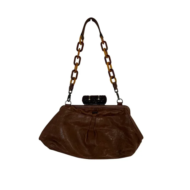 Miu Miu Vintage Brown Leather Frame Bag | Resin Chain Handles | Crystal Clasp in brown|red Leather from Poshmark
