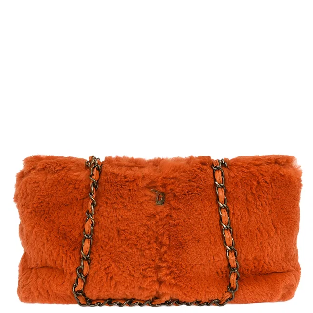Chanel 2000-2002 Orange Rabbit Fur Tote Chain Handbag in Orange Lambskin from AMORE Vintage Tokyo