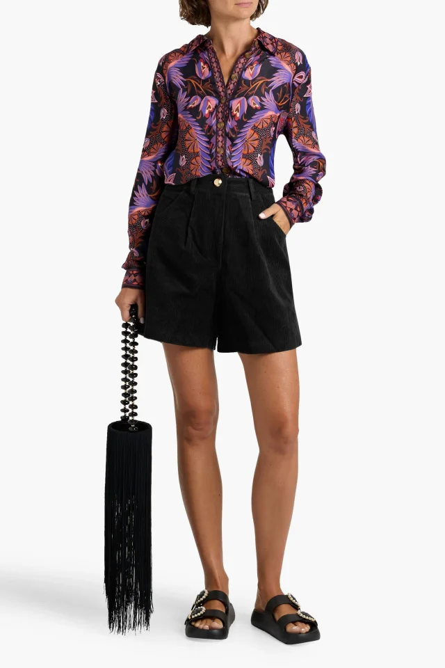 Farm Rio Farmrio Cotton-Corduroy Pleated Shorts, photo 2 of 4 from THE OUTNET