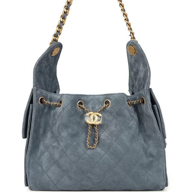 Chanel Small 25 Hobo Bag Blue Suede Antique Gold Hardware in Blue Suede from Madison Avenue Couture
