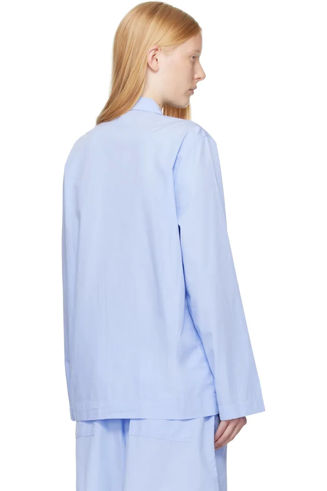 Tekla Blue Poplin Long-Sleeved Pyjama Shirt, photo 3 of 4 from SSENSE