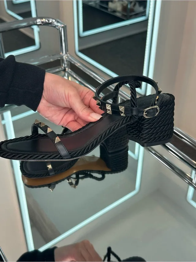 Valentino Garavani Rock Stud Rope Sandal Heel in black Leather from Poshmark