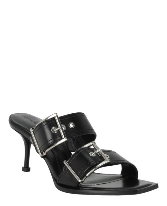 Alexander McQueen Double Buckle Punk Mules in black, photo 2 of 6 from ShopSimon
