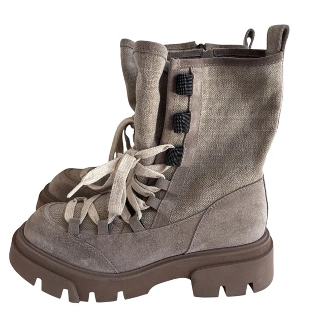 Brunello Cucinelli Flat Suede Lace Up Boots Woman Grey 37 1/2 in gray Suede from Poshmark