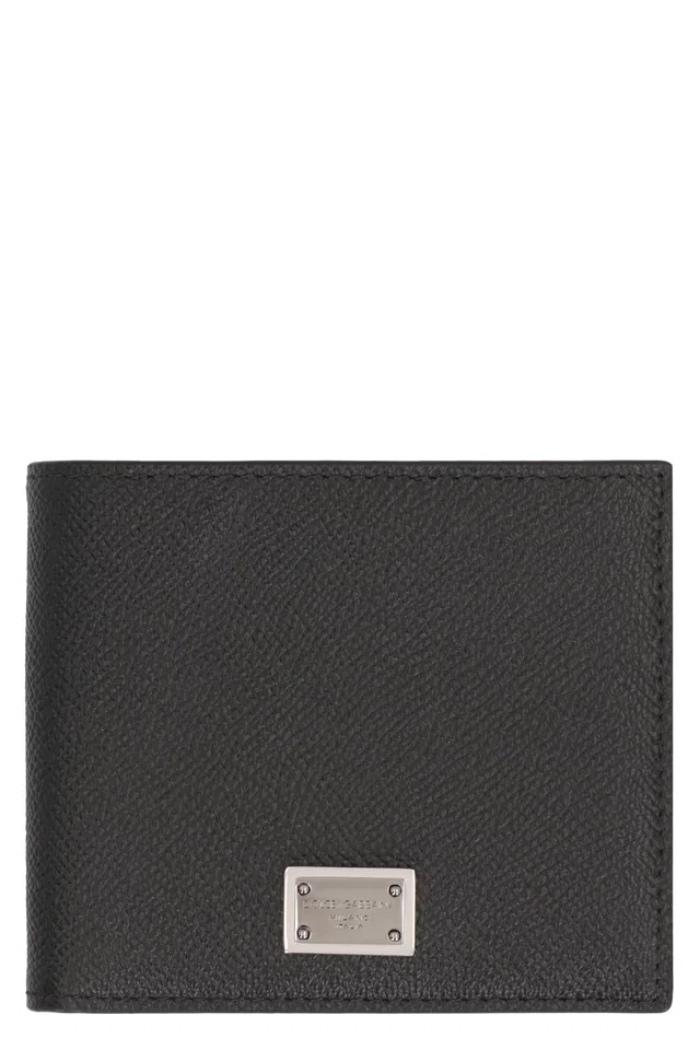 Dolce & Gabbana Pebbled Calfskin Flap-Over Wallet — Black Calf Leather in Black Calfskin from HEWI