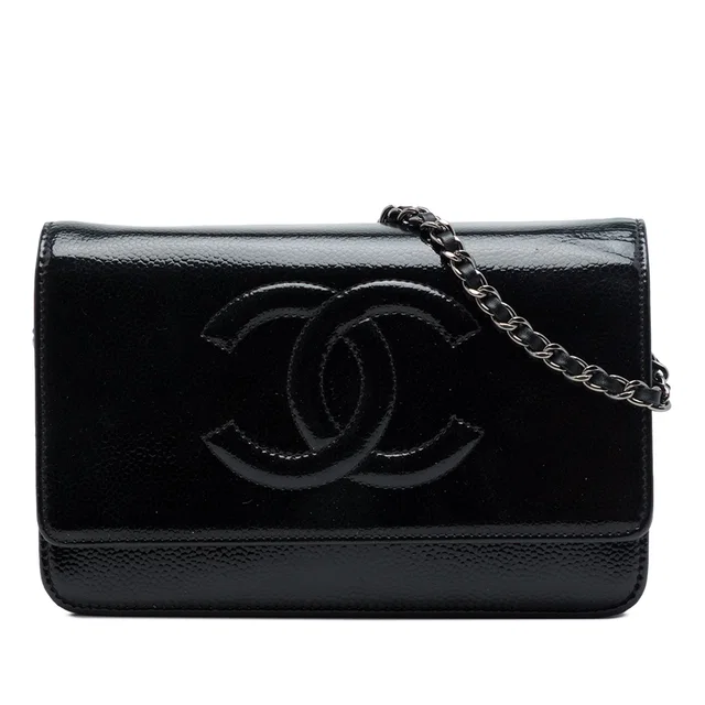 Black Chanel CC Patent Caviar Wallet On Chain Crossbody Bag in Black Caviar leather from Designer Revival