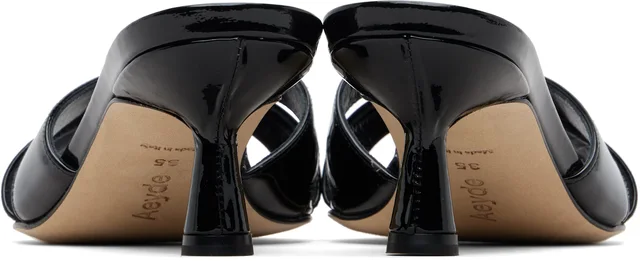 Aeyde Black Vero Patent Leather Mule Heeled Sandals, photo 2 of 4 from SSENSE