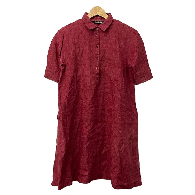 Loro Piana Dress 38 S Bordeaux Regular Color Short Sleeve Knee Length Linen in Burgundy from The Reluxe