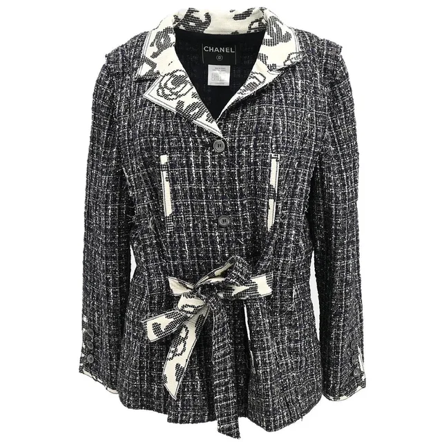 Chanel 2006 Single Breasted Jacket Black #48 in Black Nylon from AMORE Vintage Tokyo