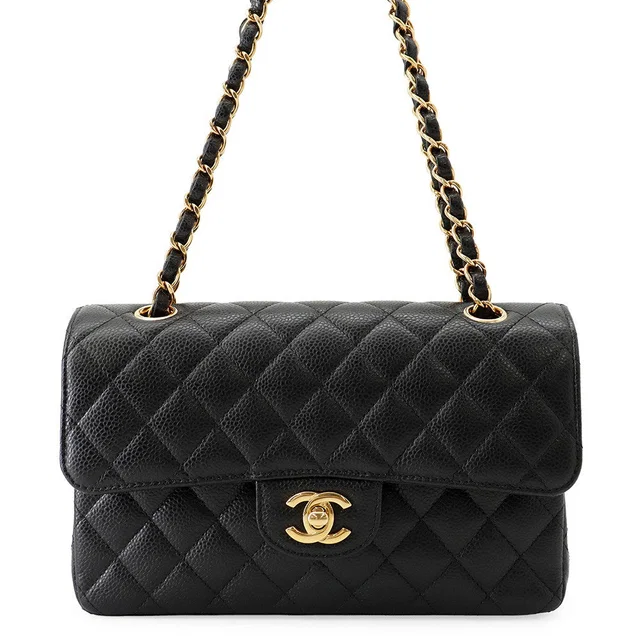 Chanel Matelasse W Flap ChainShoulder Bag BlackA01113 Caviar Leather Size 23 in Caviar leather from GALLERY RARE