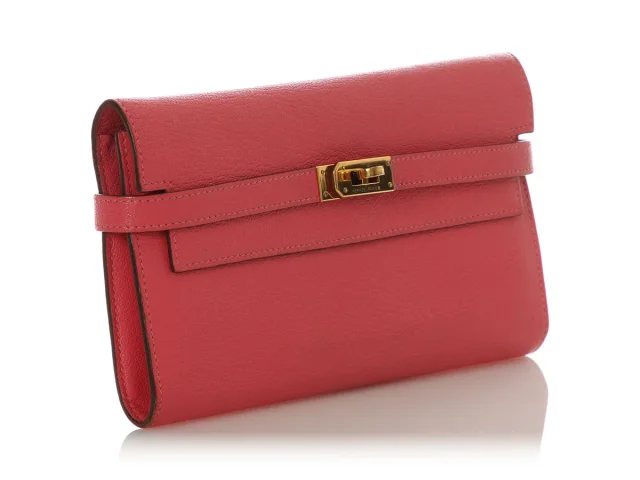 Hermès Rose Azalée Chèvre Kelly Long Wallet in Pink Goatskin from Ann's Fabulous Finds, photo 5 of 11