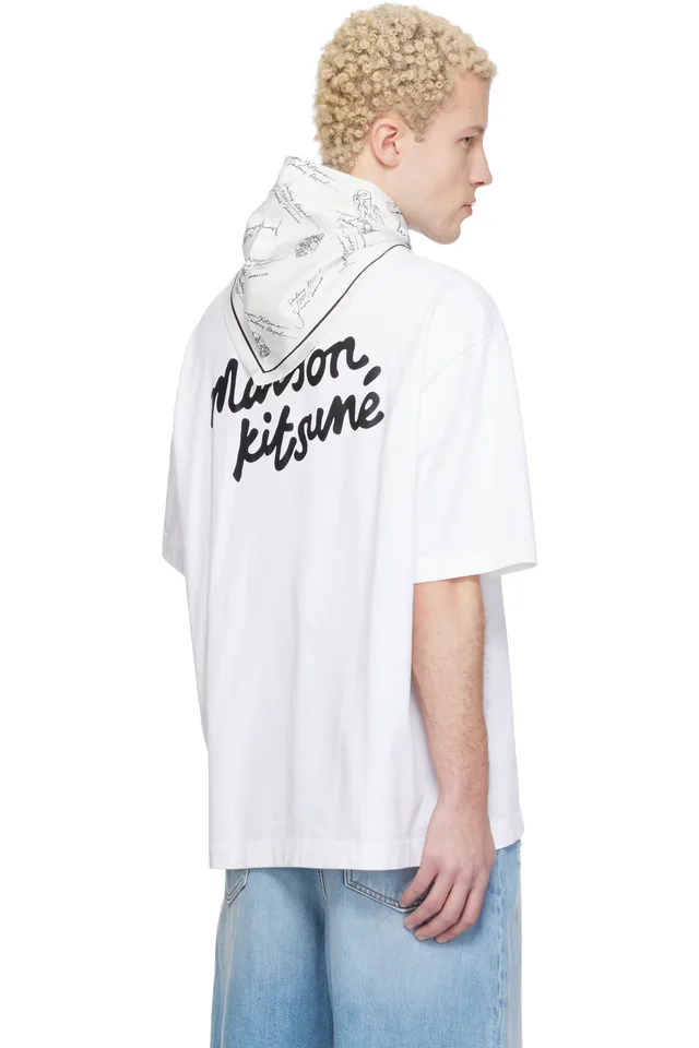 White 'Maison Kitsuné' Handwriting Oversize T-shirt, photo 3 of 4 from SSENSE