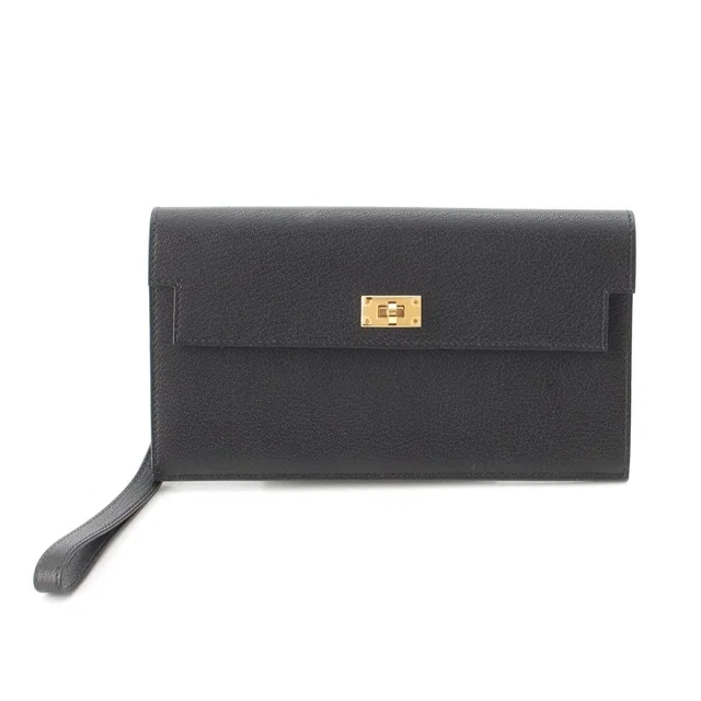 Hermès Kelly Pocket Long Chevre Chamkila Wallet Black in Black Goatskin from The Reluxe