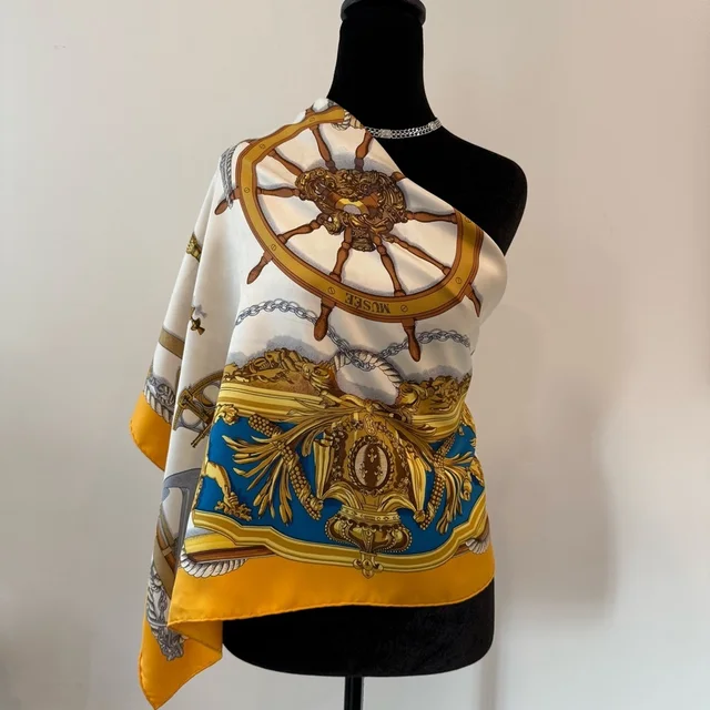 Hermès Herms Nautical Themed Silk Scarf in blue|gold Silk from Poshmark, photo 10 of 15