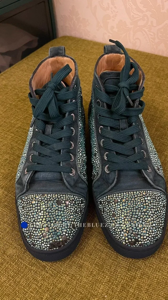 Christian Louboutin Cl Louis Crystal High-Top Red Bottom Sneakers in green from Grailed