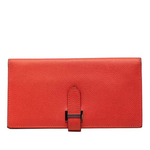 Red Hermès Epsom Bearn Wallet Long Wallets in Red Epsom leather from Designer Revival