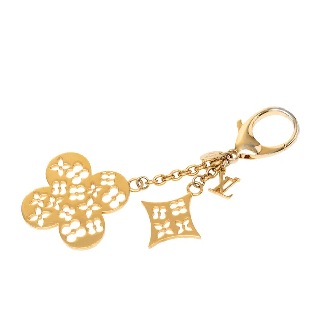 Gold Louis Vuitton Gold Plated Monogram Ivy Flower Bag Charm Key Holder in Gold from Designer Revival