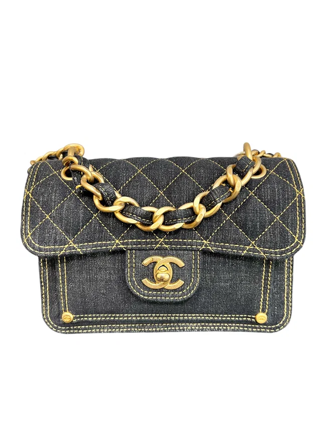 Chanel Pocket Dark Denim Flap MGHW in Denim from Luxury Promise