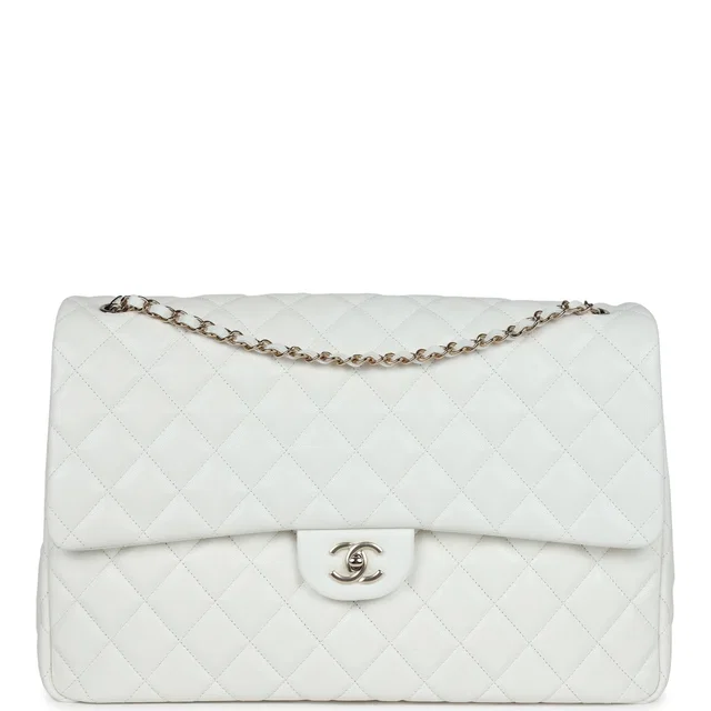 Chanel XXL Classic Single Flap Bag White Shiny Caviar Light Gold Hardware in White Caviar leather from Madison Avenue Couture