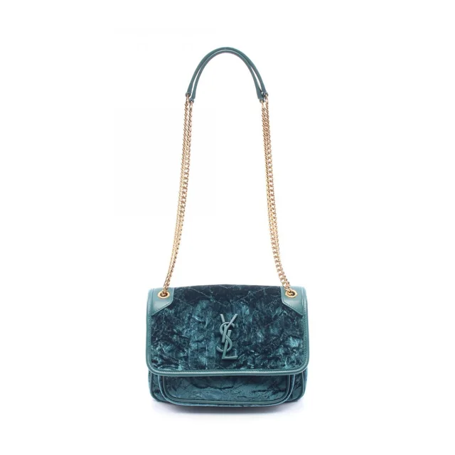 Saint Laurent Shoulder Bag Niki Baby Blue Green Fabric in Blue from The Reluxe