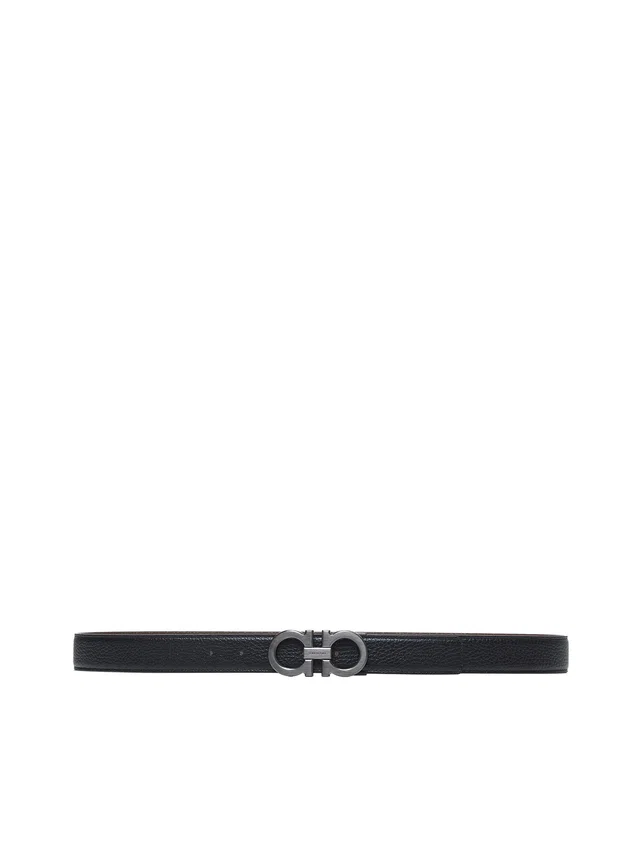 Ferragamo Gancini Belt — Black Calf Leather in Black Calfskin from HEWI