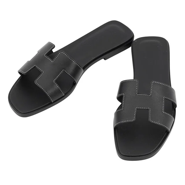 Hermès Oran Sandals Black Box Calf Leather Size 36 1/2 in Black Box leather from GALLERY RARE