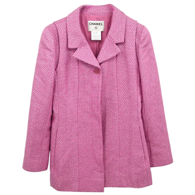 Chanel 2001 Single Breasted Jacket Pink #36 in Pink Nylon from AMORE Vintage Tokyo