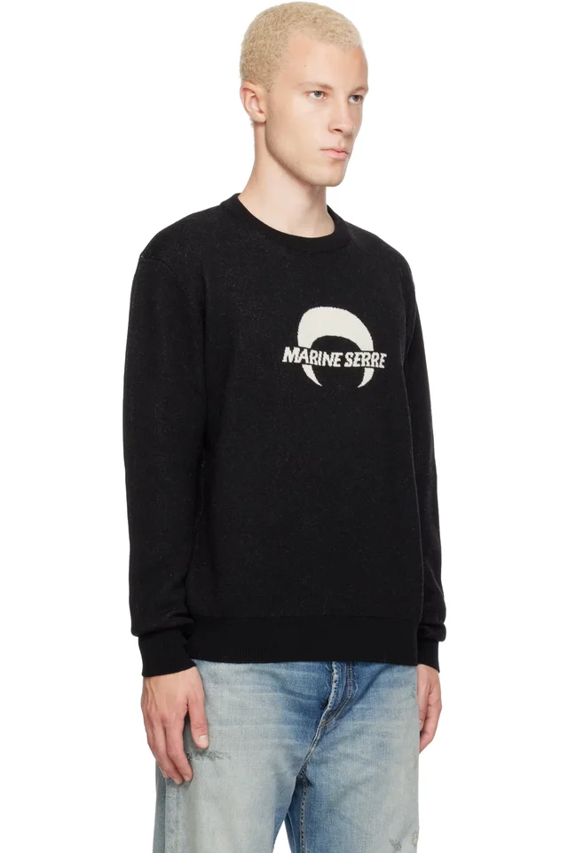 Marine Serre Black Merino Wool Knit LS Sweater, photo 2 of 4 from SSENSE