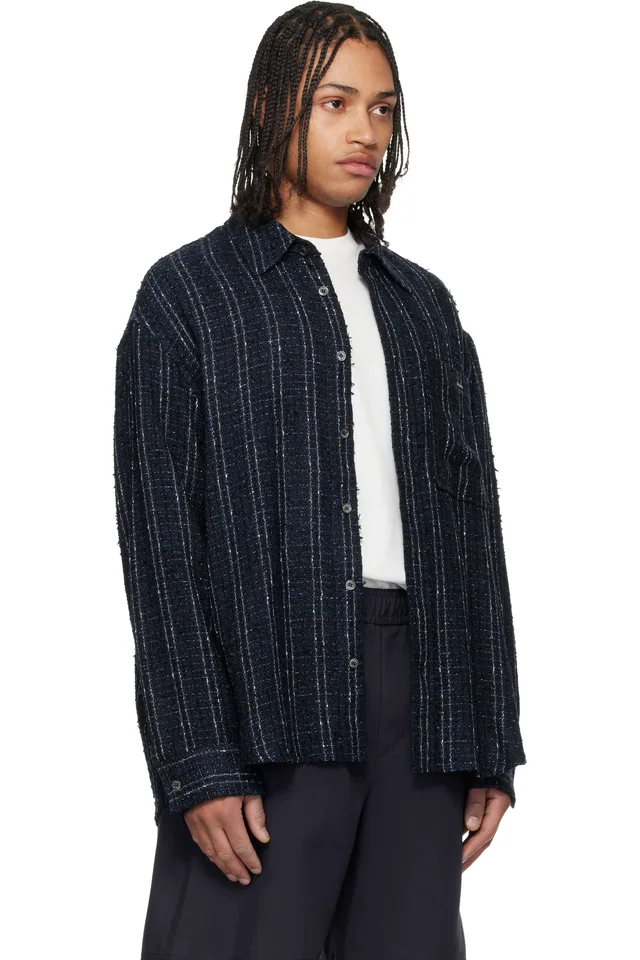 WOOYOUNGMI Navy Tweed Shirt, photo 2 of 4 from SSENSE