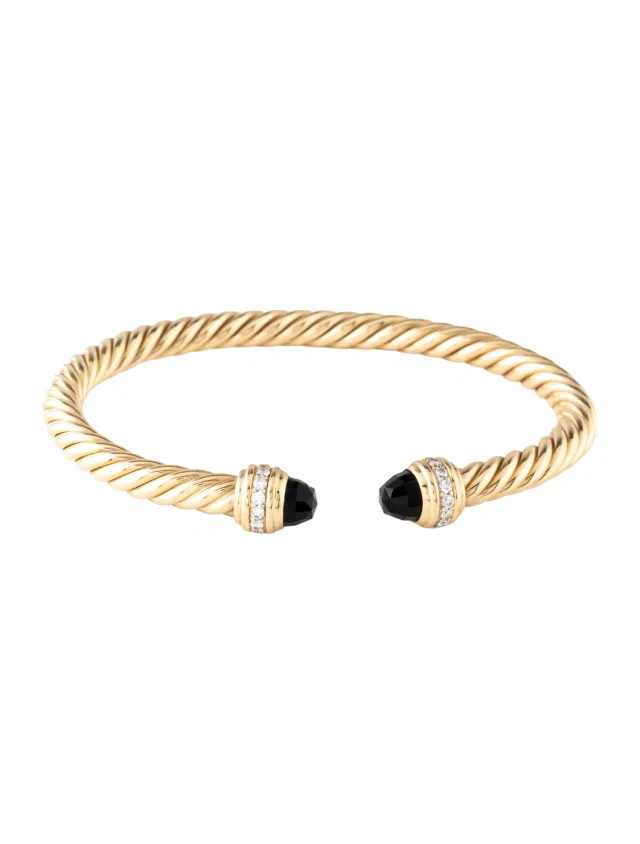 David Yurman 18K Onyx & Diamond Classic Cablespira Cuff Bracelet, 6.25" in multicolor from The RealReal