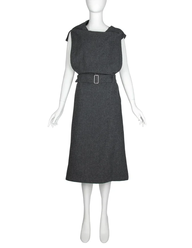 Comme des Garçons Tricot AW1989 by Junya Watanabe Charcoal Grey Wool Apron Dress in Grey Wool from Amarcord Vintage Fashion
