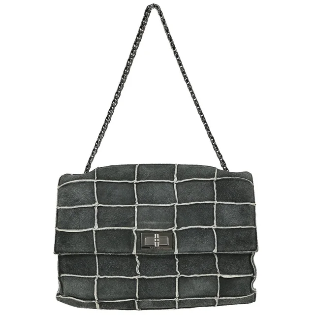 Chanel 1997-1999 Gray Suede Patchwork Reissue Mademoiselle Lock Handbag in Grey Suede from AMORE Vintage Tokyo