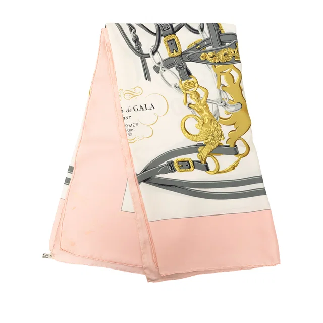 White Hermès Brides de Gala Silk Scarf 90 Scarves in White Silk from Designer Revival