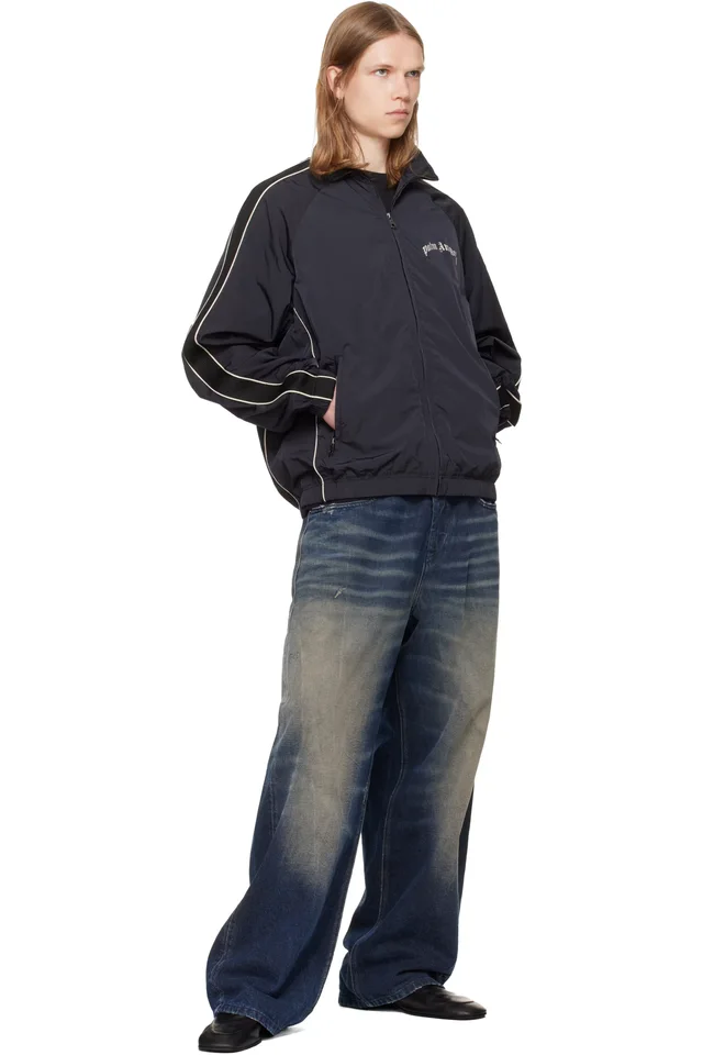 Palm Angels Black Curved Logo Vintage Windbreaker Track Jacket, photo 4 of 4 from SSENSE