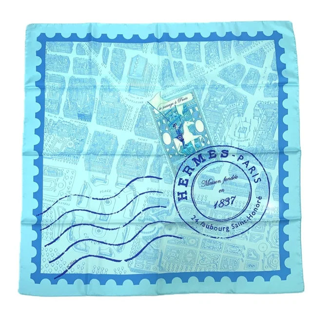 Hermès Carre 90 Silk Scarf de Passage Paris Blue in Blue Silk from HEWI