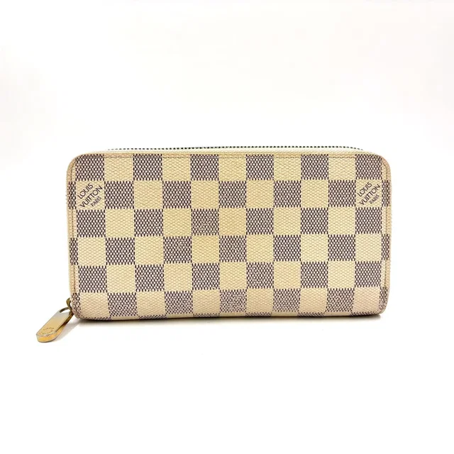 Louis Vuitton Zippy Wallet Damier Azur Leather White Round Gold in White Leather from The Reluxe
