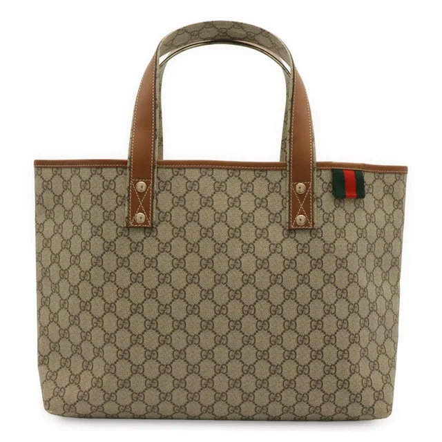 Gucci GG Supreme Plus Sherry Line New Selleria Tote Shoulder Bag Leather Beige in Beige Leather from The Reluxe