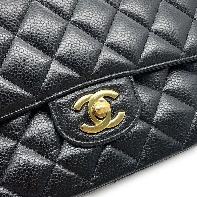 Chanel Matelasse W Flap ChainShoulder Bag BlackA01112 Caviar Leather Size 25 in Caviar leather from GALLERY RARE, photo 9 of 16