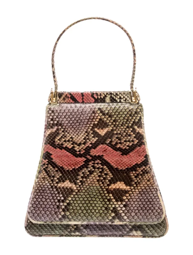 Judith Leiber Snakeskin Top Handle Bag in blue Satin from The RealReal