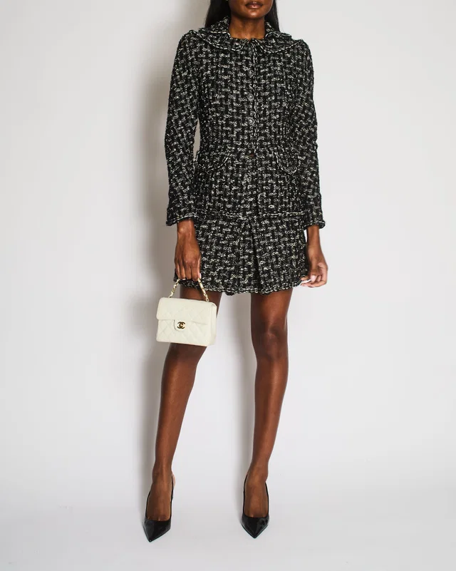 Chanel 13A Black and White Tweed Collar Jacket and Skirt Set with CC Logo Button Detail Size FR 38… in Black Tweed from Sellier