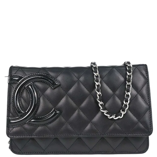Chanel 2010-2011 Black Calfskin Cambon Ligne WOC Wallet on Chain Shoulder Bag in Black Calfskin from AMORE Vintage Tokyo
