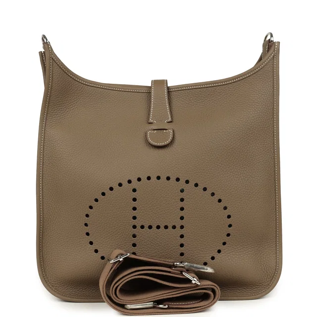 Hermès Evelyne III GM Etoupe Clemence Palladium Hardware in Taupe Clemence leather from Madison Avenue Couture