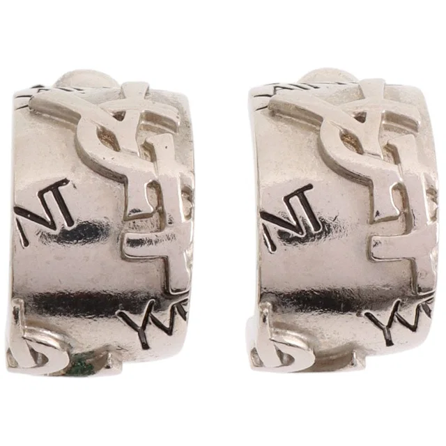 Saint Laurent 925 Logo Half Hoop Earrings Silver in Silver from VINTAGE QOO TOKYO