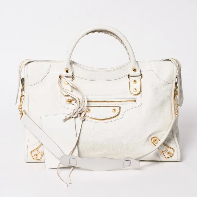 Balenciaga Metallic Edge City Leather 2-Way Shoulder Bag White Ivory Gold in White Leather from The Reluxe