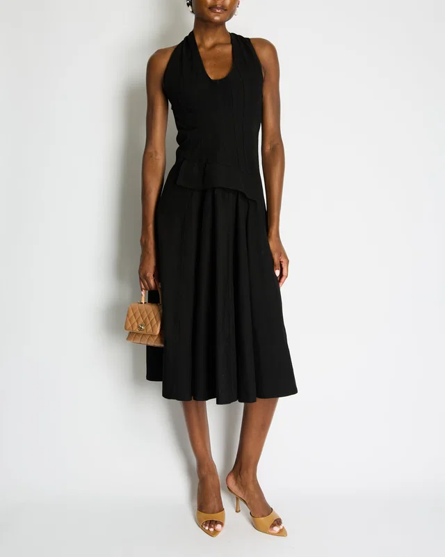 Bottega Veneta Black Sleeveless Cotton Midi Dress with Twist Back and Pocket Detail Size IT 40 (UK 8) in Black from Sellier