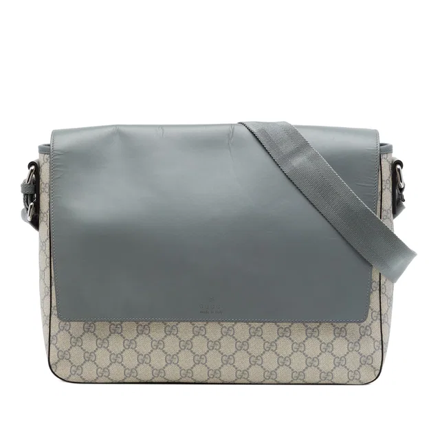 Beige Gucci GG Supreme and Calfskin Flap Crossbody in Beige Calfskin from Designer Revival