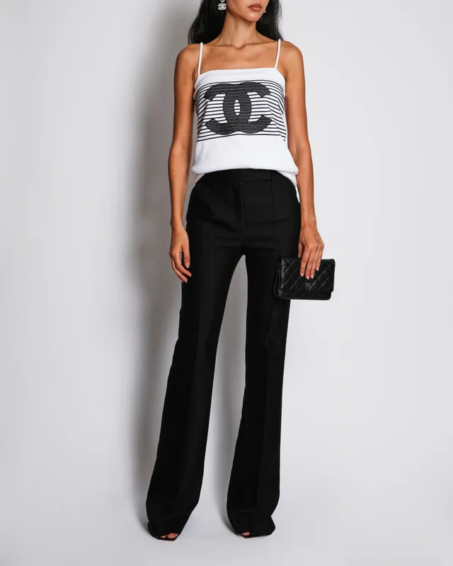 Chanel White 24/S Striped CC Logo Vest Top Size FR 38 (UK 10) in White from Sellier