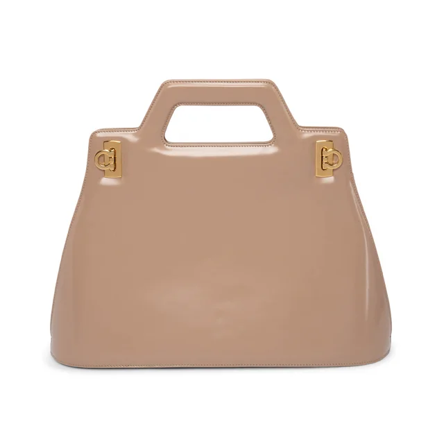 Ferragamo Hi-Shine Wanda Top Handle Bag in Beige from Blue Spinach