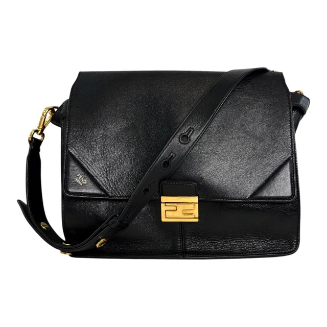 Fendi Kan U Black Leather Shoulder Bag in Black Leather from Luxury Promise