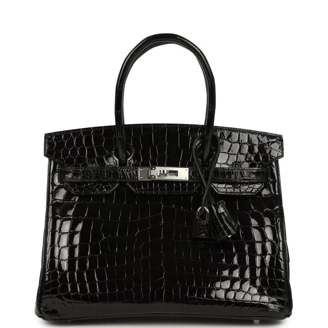 Hermès Birkin 30 Black Shiny Crocodile Niloticus Palladium Hardware in Black Crocodile from Madison Avenue Couture